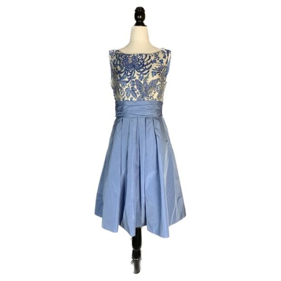 THEIA Silk-Blend Bateau Neckline Knee-Length Cocktail/Party Dress - Picture 4 of 15